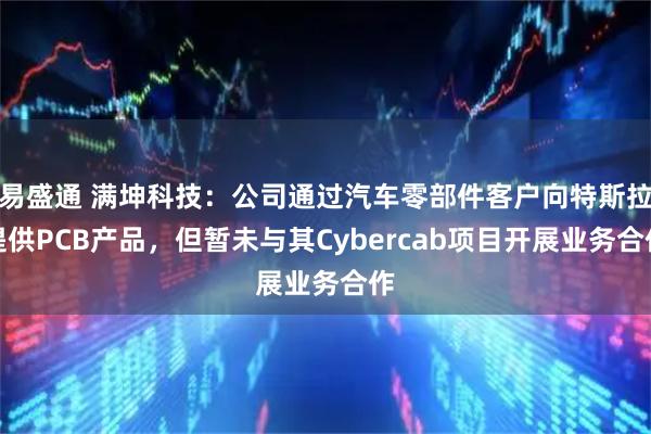 易盛通 满坤科技：公司通过汽车零部件客户向特斯拉提供PCB产品，但暂未与其Cybercab项目开展业务合作